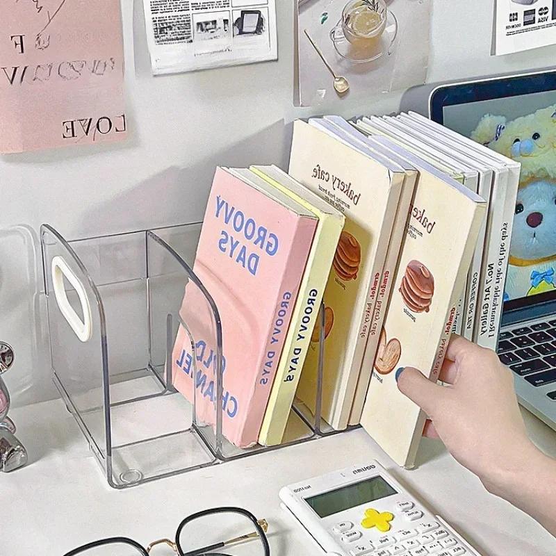 Удобные прозрачные акриловые подставки для книг с ручкой, настольный органайзер, разделенная подставка для книг, настольная полка для сортировки, канцелярские принадлежности для учебы