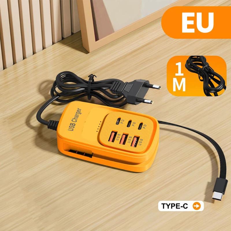 1 шт. 6 USB-A Зарядное устройство USB Розетка для быстрой зарядки с кабелем Type C 3 USB 3PD Сетевой фильтр Адаптер питания для мобильного телефона EU/US/UK