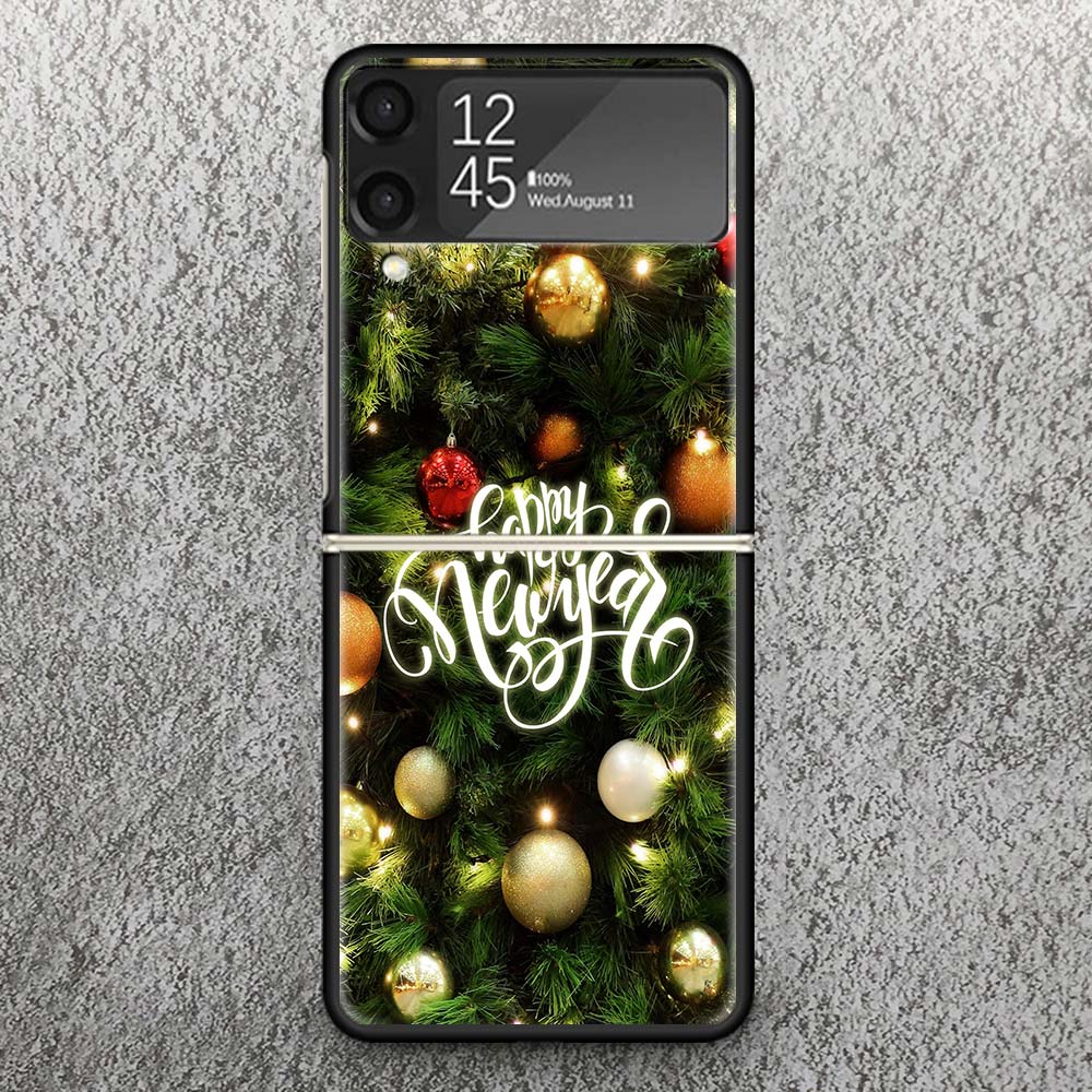 Merry Christmas Tree Snow Print Case For Samsung Galaxy Z Flip 3 4 5 6 7 5G Phone Shell Flip7 Flip6 Flip5 Flip4 Flip3 Pattern Co
