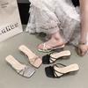 Cool Slippers Summer Outer Wear Women's Shoes 2025 New Silver Square Head with Skirt Thick Heel Slippers