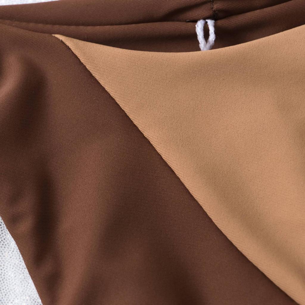 Women's Split Halter Neck Solid Color Patchwork O-String Bikini Sets