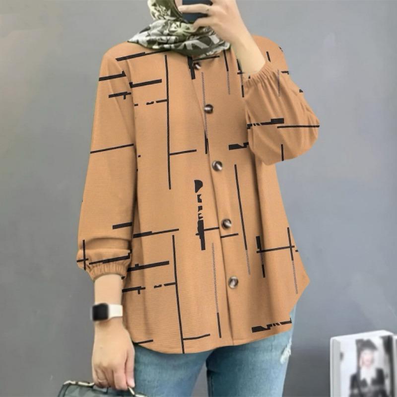 Женская рубашка больших размеров с цветочным принтом и рукавами-фонариками