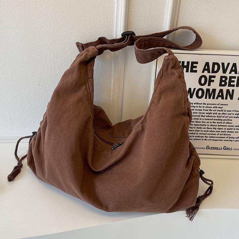 Canvas Bags Large Capacity New Style for Girls Solid Color Dumpling Bags One Shoulder Crossbody Bags