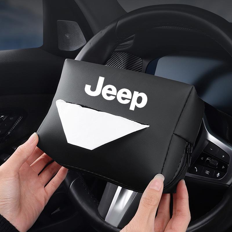 AIY5 Car Tissue Box Leather Paper Towel Storage Bag Accessories For Jeep Grand Cherokee Wrangler JK Gladiator Compass Renegade Recon