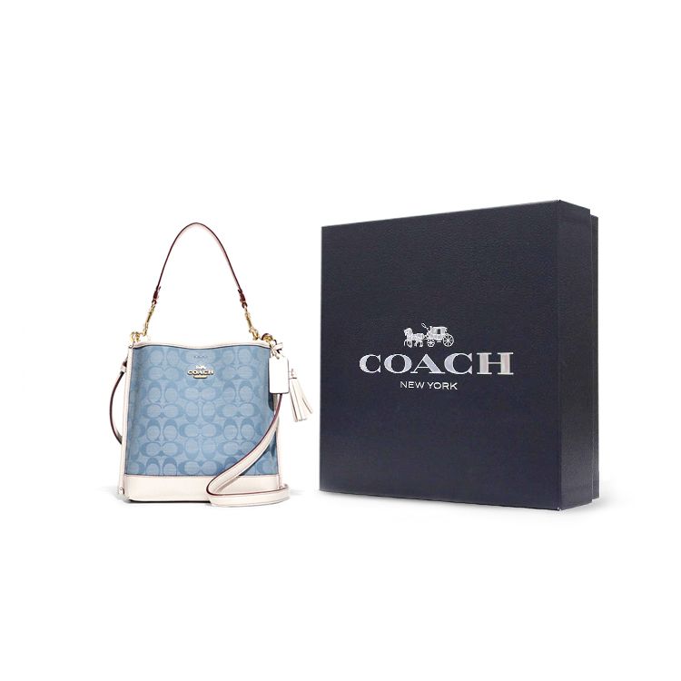 Coach Mollie Classic Monogram Coated Canvas And Smooth Leather Bucket Bag Women bags Blue CA583-IMUDY