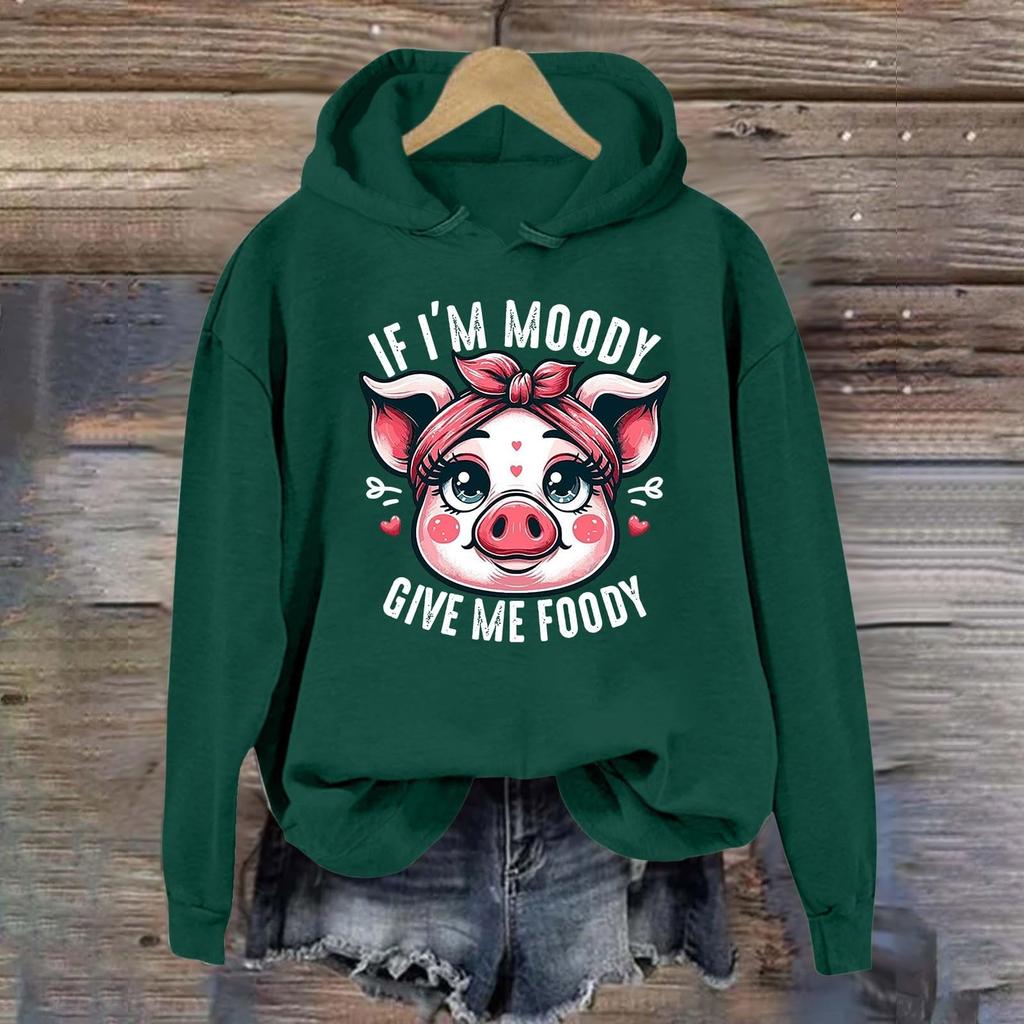 Женская мода легкий длинный рукав пуловер толстовки с капюшоном с карманами графическая толстовка