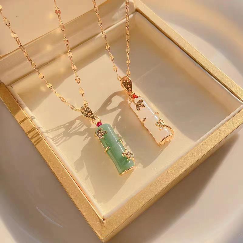 Стильное ожерелье из титановой стали с подвеской в виде бамбука — не выцветает, универсальная и легкая роскошная цепочка на ключицу для женщин