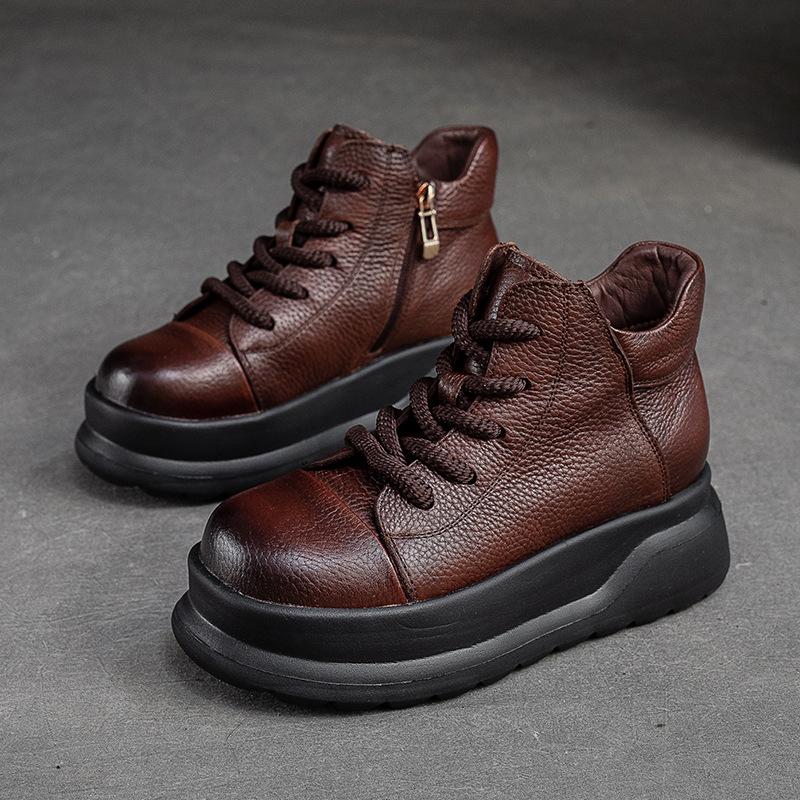 Fashion GKTINOO 2025 Autumn Winter Shoes Genuine Leather Ankle Motorcycle Boots for Women Thick Sole Women Ankle Boots Ladies Botas