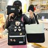 New Five-piece Schoolbag Female Cute Bear Doll Junior High School Student Campus Backpack Canvas Student Backpack