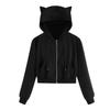 Women Casual Solid Long Sleeve Zipper Pocket Shirt Cat Hooded Sweatshirt Tops