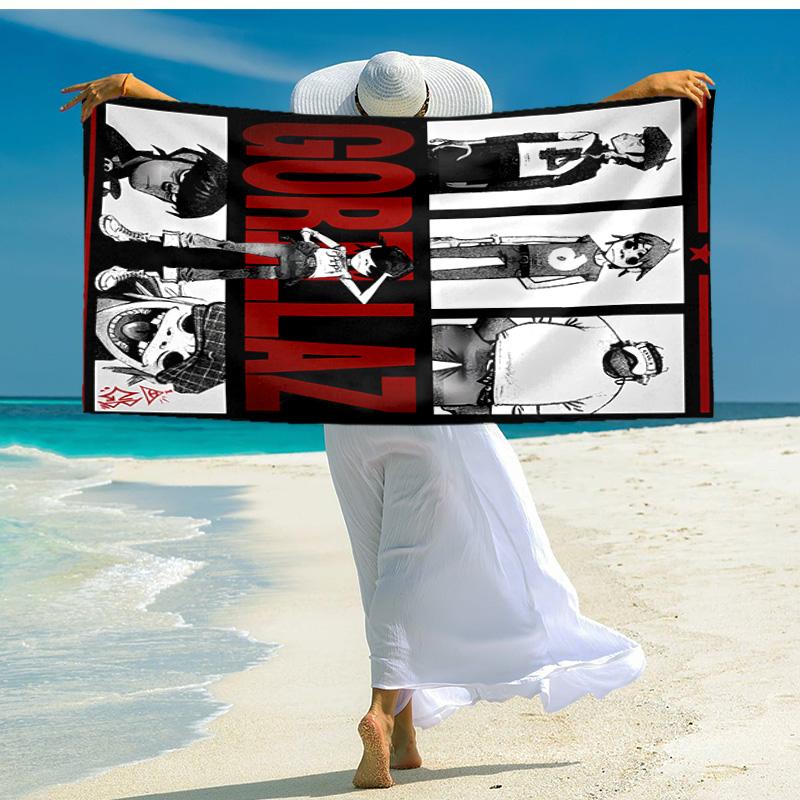 proof beach towel with Gorillaz band pattern - soft,absorbent,quick-drying,machine washable - perfect for swimming,camping,bathing