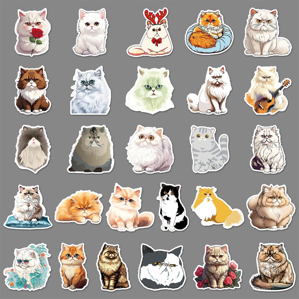 52 Persian Cat Doodle Stickers Personalized Cartoon Cute Cat Decorative Mobile Phone Water Cup Suitcase Stickers