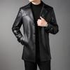 Genuine Leather Jacket Men's Velvet Thickened Winter Suit Collar Leather Jacket Casual Warm Dad Winter Leather Jacket
