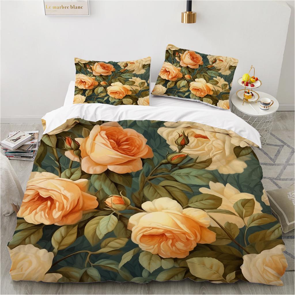 3D Flower Printed Duvet Cover King Twin Queen Double Size Kit Floral Pillowcase New Wholesale Elegant Bedspread