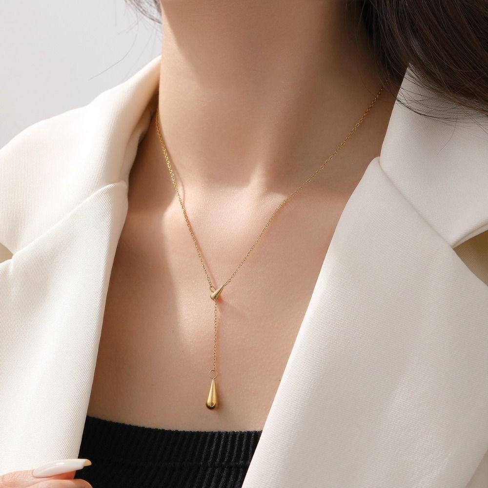 Adjustable Water Drop Tassel Necklace Y-shaped Collarbone Chain Metal Necklace  Jewelry Gifts