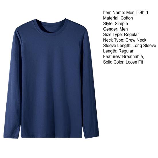 Мужская футболка с длинным рукавом, круглым вырезом, свободного кроя, базовая хлопковая футболка, однотонная, повседневная, для весны и осени