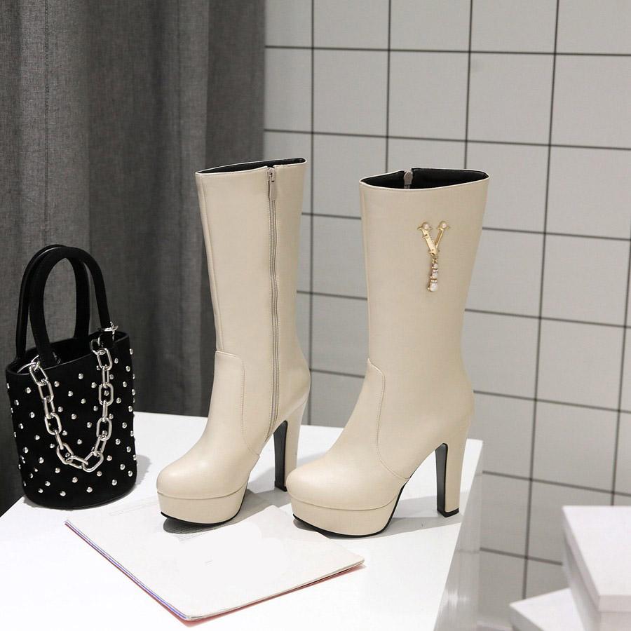 Женские короткие сапоги на высоком каблуке, новые осенне-зимние непромокаемые однотонные короткие ботинки на платформе и толстом каблуке