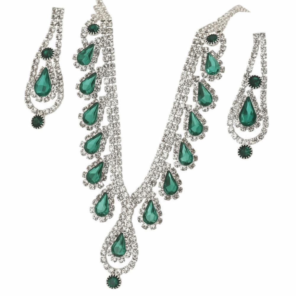 Crystal Water Drop Necklaces Geometric Pendant Necklace Earrings Set  Evening Dress
