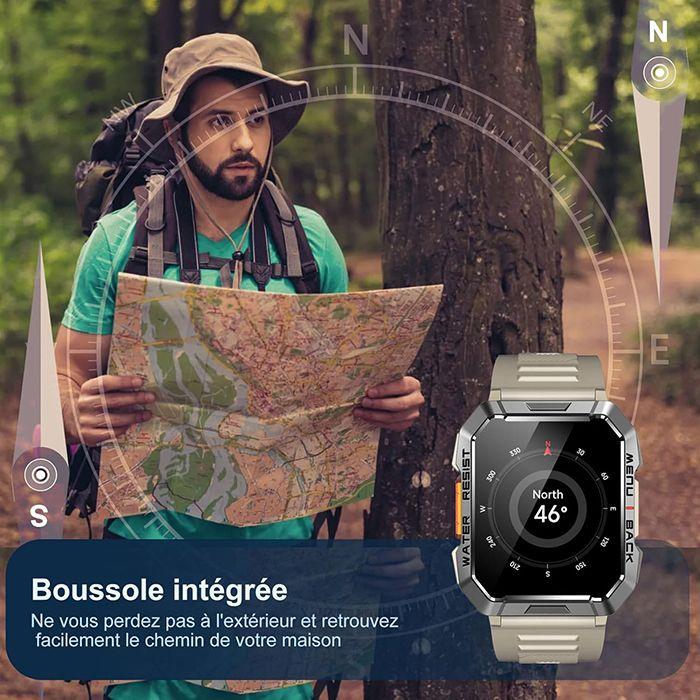 Blackview W60 Montre Connectée Bluetooth,Smartwatch Sport 100+ Modes Sportifs,Lampe de poche LED boussole pour iOS Android - Gris