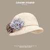 New retro literary and casual versatile cotton and linen octagonal hat women's spring and summer breathable bucket hat shows small face