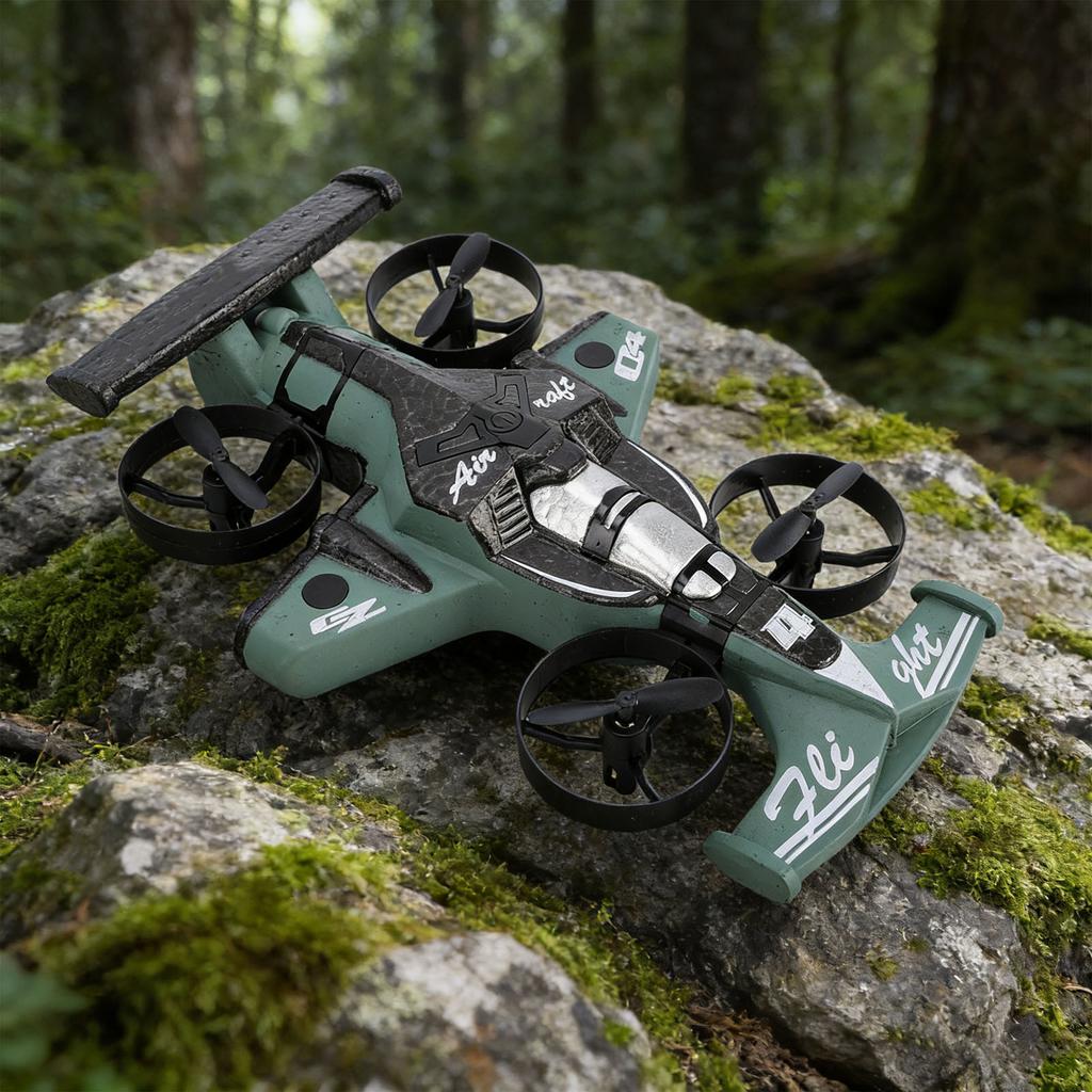 RC Quadcopter Flight Drift Toy Land Air Dual Mode Fixed Wing Drone Model Multiple Speeds 360 Degree Flip Green