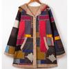 Casual Women Warm Outwear Retro Printed Pockets Zipper Hooded Long Sleeve Thicker Coat Plus Size
