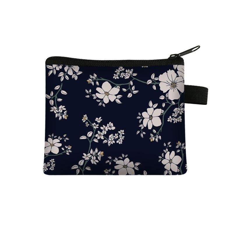 Canvas Coin Purse Floral Plaid Print Zipper Pouch Small Wallet Children Female Key Card Holder Mini Money Bag