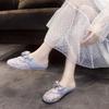 Summer new lace bow mesh cool slippers women's versatile flat-bottomed bag head lazy half slippers