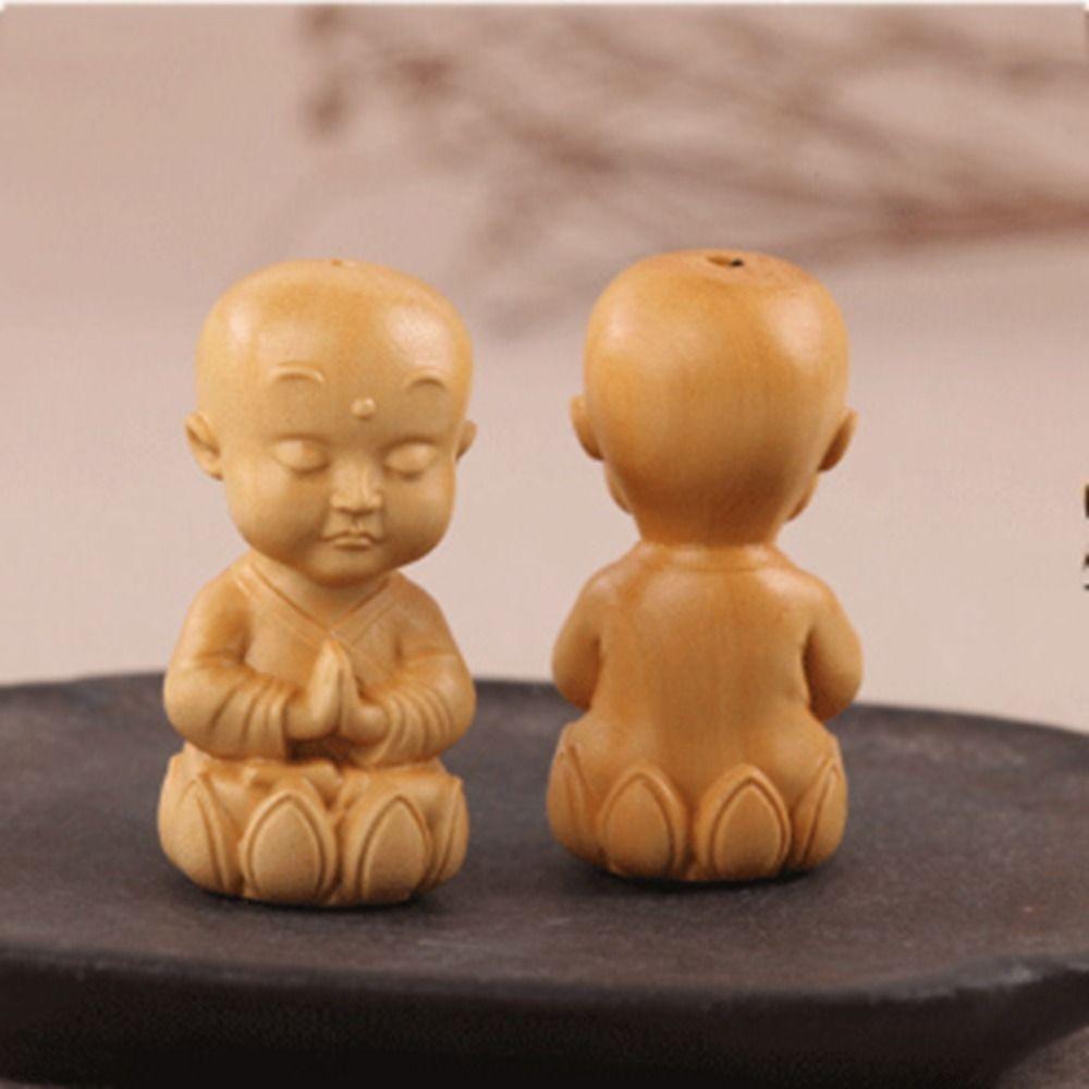 Use Multipurpose Baby Buddha Boxwood Carved DIY Home Decor Little Monk Figurines Car Ornament Key Chain Pendant Buddha Statue