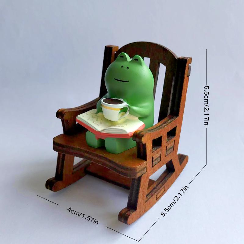 Handmade Cute Cartoon Frog Rocking Chair Resin Ornament for Desktop