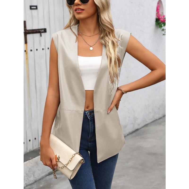 ПУ жилет пальто однотонный камзол женские жилеты из искусственной кожи летний модный тренд без рукавов кардиган жилеты топ