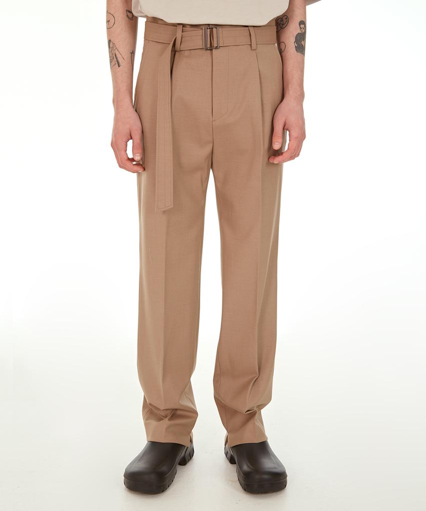 KIMYUNG Belted Wool Wide Pants Brown
