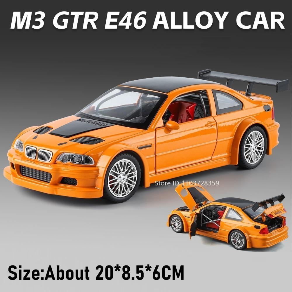 1:24 M4 M3 GTR E46 Модели Суперкаров Игрушки Сплав Литье под Давлением Рулевое Управление Передним Колесом Амортизация Открывающиеся Двери Декор Спортивные Машины