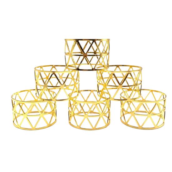 6/12Pcs Golden Napkin Rings Metal Hollow Triangle Circle Design Napkin Holders Buckles Family Dinner Wedding Party Table Decoration