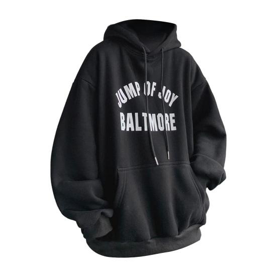 Мужская осенне-зимняя толстовка с капюшоном и буквенным принтом, свободная толстая теплая пуловер с длинными рукавами, ретро средней длины, эластичная манжета на шнурке, толстовка с большим накладным карманом