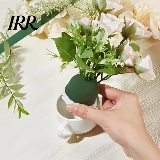 Floral Foam with Base Mini Round Holder Green Flower Arrangement Blocks Wire for Wine Bottle Decor Wedding Birthday Table Centerpiece Event Decoration
