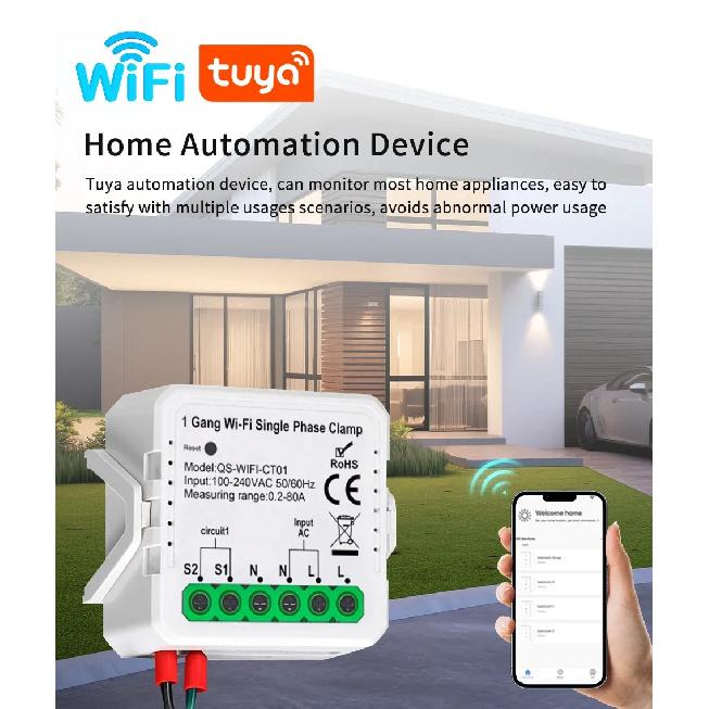 Tuya Smart Wifi Energy Meter Current Sensor Statistician for Solar PV System Home Power Monitor 110-240V 80A Single Phase Clamp