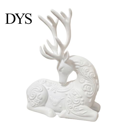 Изысканные домашние аксессуары 3D-печатная фигурка оленя, Белая скульптура сидящего оленя с рогами, Акценты Минималистичный рождественский настольный декор