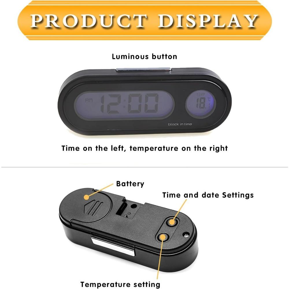 Цифровые автомобильные часы с дисплеем температуры - светодиодная подсветка Автомобильные часы для приборной панели с термометром - режим день/ночь Часы для салона автомобиля