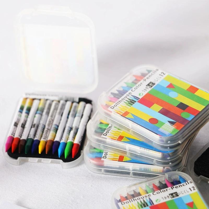 Мини-коробка с карандашами Кукольный домик Миниатюрная творческая сцена Модель Аксессуары для кукольного домика Домашний декор Фигурки Игрушки 12 цветов