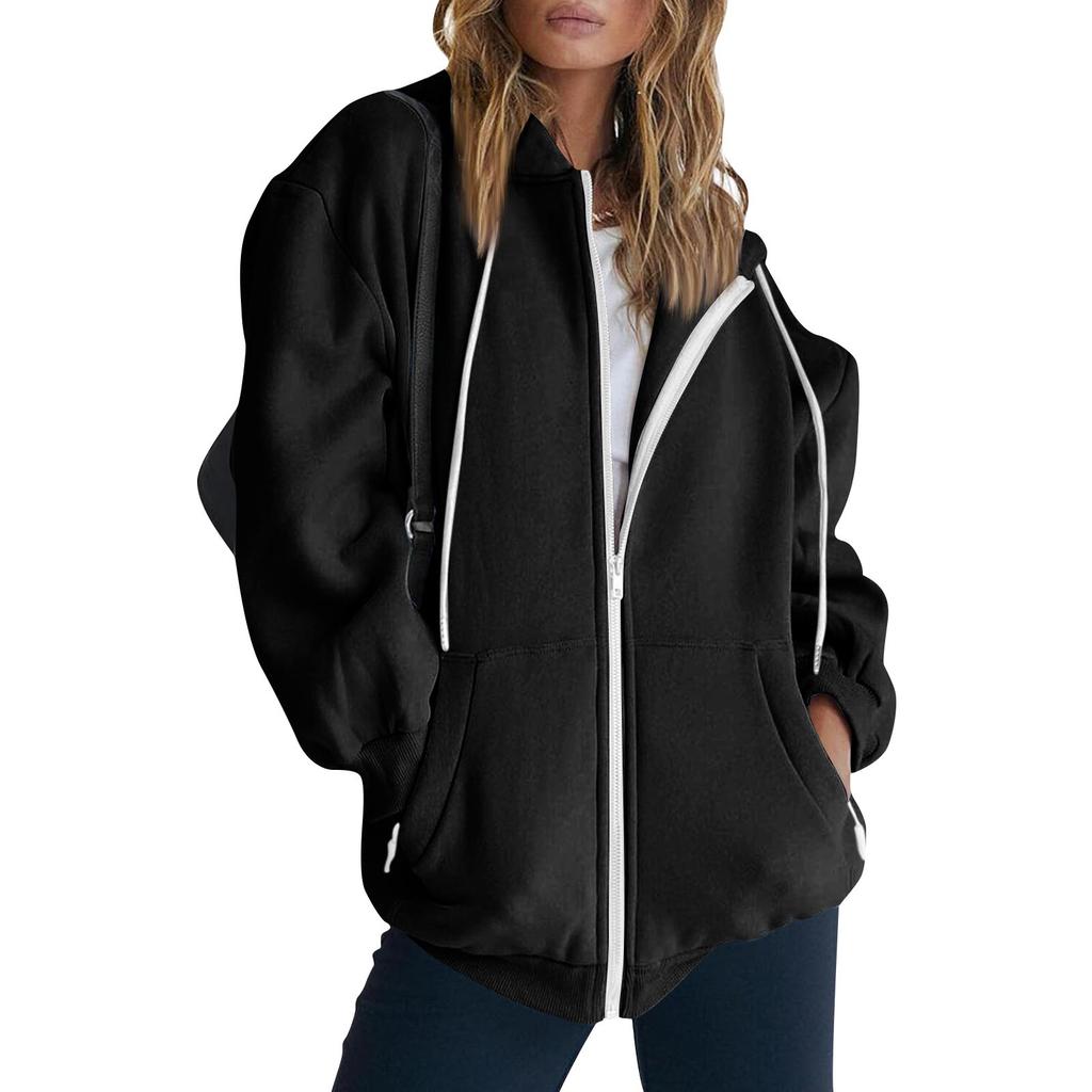 Худи женское оверсайз, толстовка повседневная с длинным рукавом, флисовая куртка, легкие осенние худи, карманы на молнии