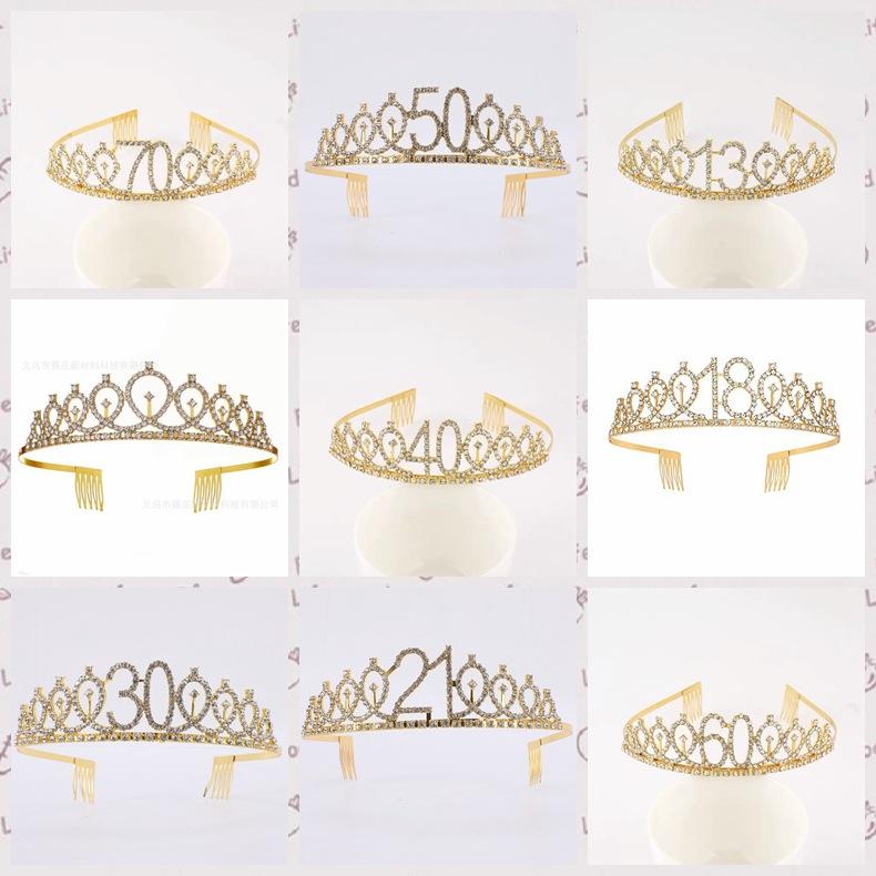 Корона с цифрой на первый день рождения, повязка на голову с водными бриллиантами, аксессуар для волос-шар, противоскользящая, украшение для торта, сплавная повязка для волос