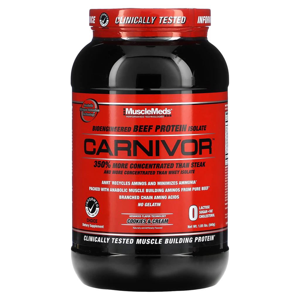 MuscleMeds Carnivor, Bioengineered Beef Hide Protein Isolate, Cookies & Cream, 1.85 Lbs 840 G (840 G)