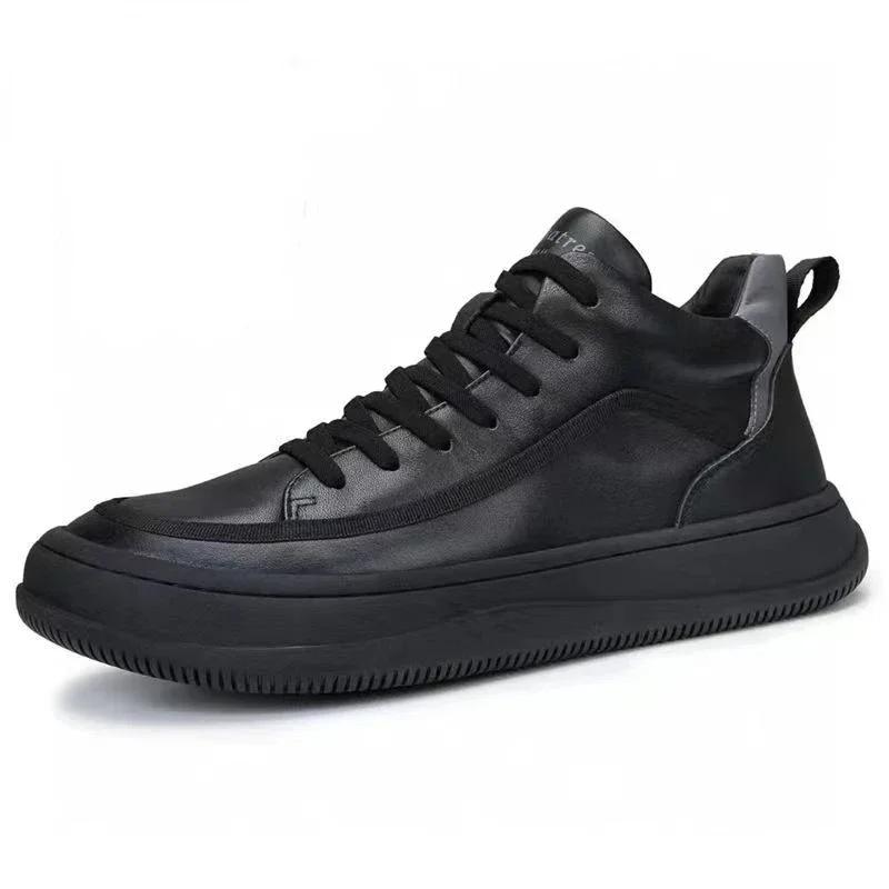 Мужские кожаные ботинки 2024 года, черные, на платформе, теплые, меховые, короткие, на шнуровке, модные, новые, повседневные, мужские, рабочие ботинки