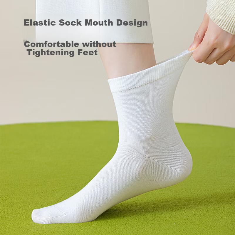 JDJZ 100% Cotton 6 Pairs Women's Mid-Calf Socks 10A Cotton Socks Casual Women's Odor-resistant Black and White