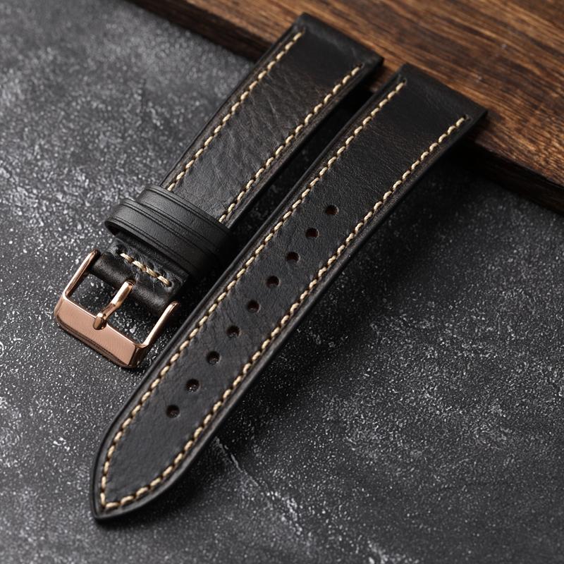 For Handmade First Layer Cowhide Leather Watchband 18 19 20 22 24MM Glossy Oil Wax Leather Blue Brown Men Watch Bracelet Vintage