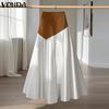 Women Elegant Elastic Waist Contrast Loose Pleated Skirts