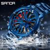 SANDA Luxury Fashion Sell Men's Watches 360 Degree Rotating Wheel Rim Dial Leather Strap Waterproof Sport Quartz Watch Cool