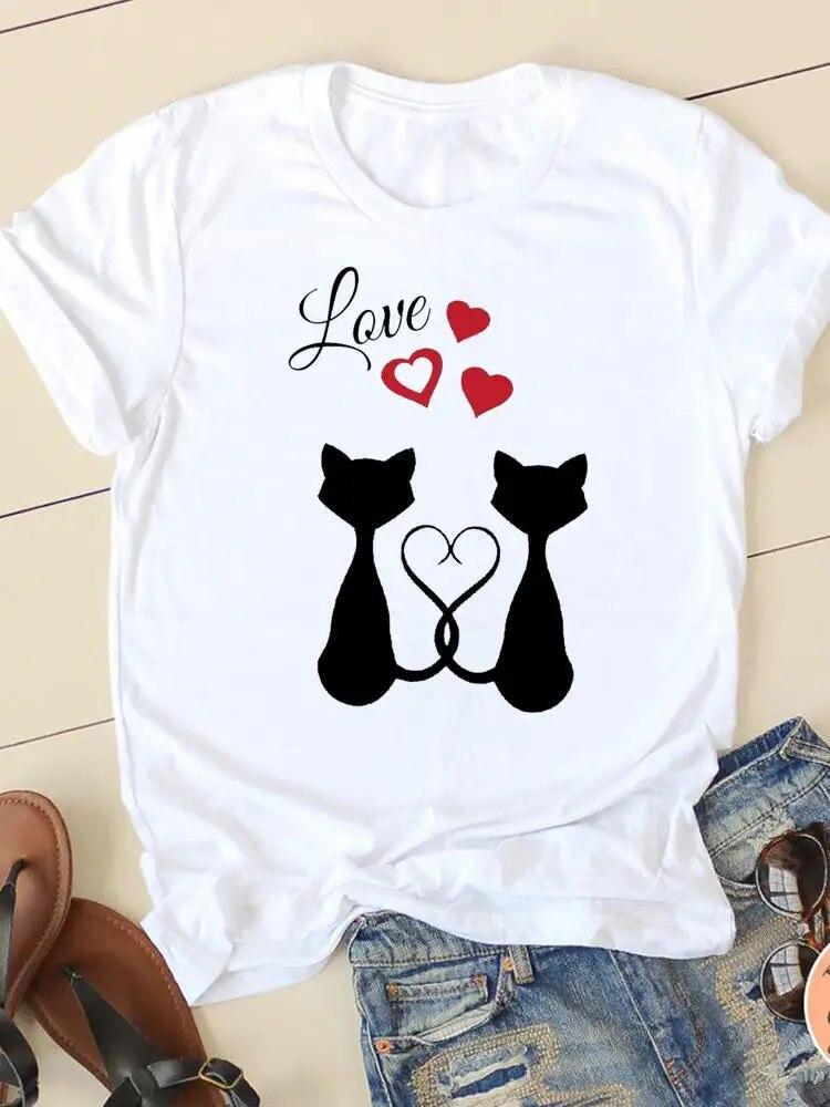 Футболки с леопардовым принтом Love Paw Cat Dog с коротким рукавом, женская летняя повседневная одежда, женская модная женская футболка, футболка с рисунком