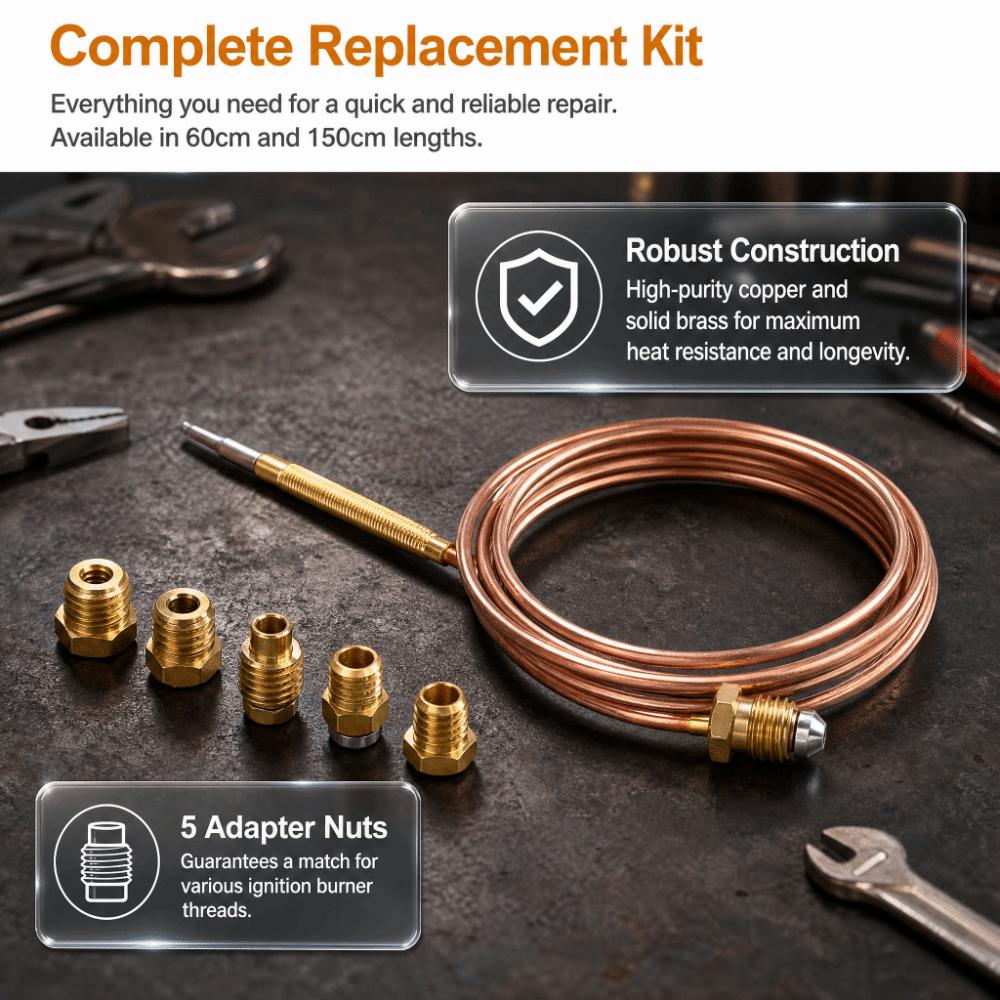 Brass Thermocouple Kit Coiled Lead Temperature Sensor Probe Safety Control Pilot Sensor BBQ Grill
